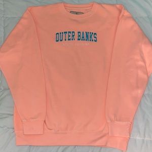 Outer Banks Vibrant Peach and Teal Embroidered Oversized Crewneck